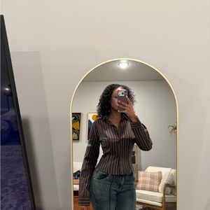 Striped Brown Button-Down Shirt - Women's Tailored Shirt